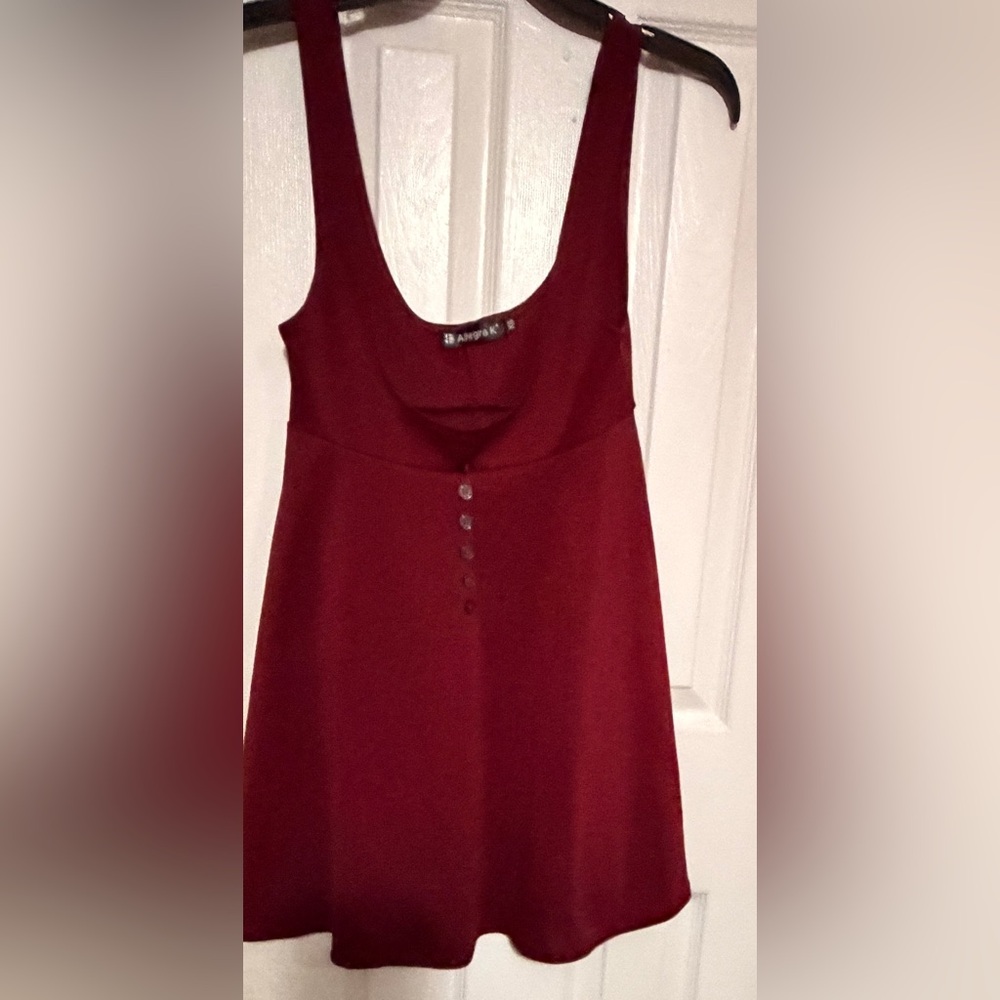 Overall Pinafore Dress Button Burgundy  Dress -